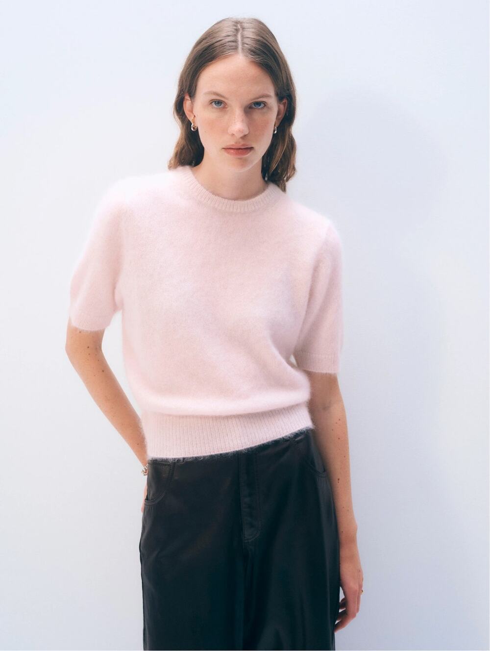White + Warren Brushed Cashmere Tee Blush Pink